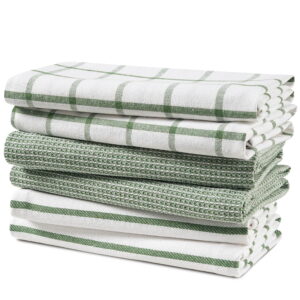 Casa Platino Premium Cotton Kitchen Towel Set – 100% Cotton Dish Cloths for Drying Dishes – 18″x28″ – Olive Inexperienced