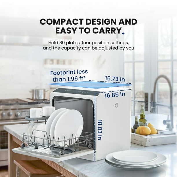 Simzlife Compact Mini Dishwasher for Counter tops with 5-Liter Built-in Water Tank, Air-Dry Function, 5 Wash Applications, and House for 4 Place Settings